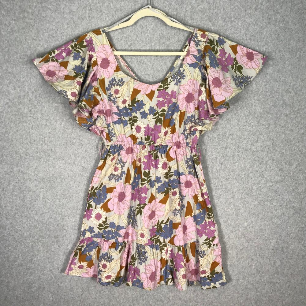 Sim Sam Dress Womens Small Floral Ruffle Tiered Flowy Resort Cottage Boho Rodeo*